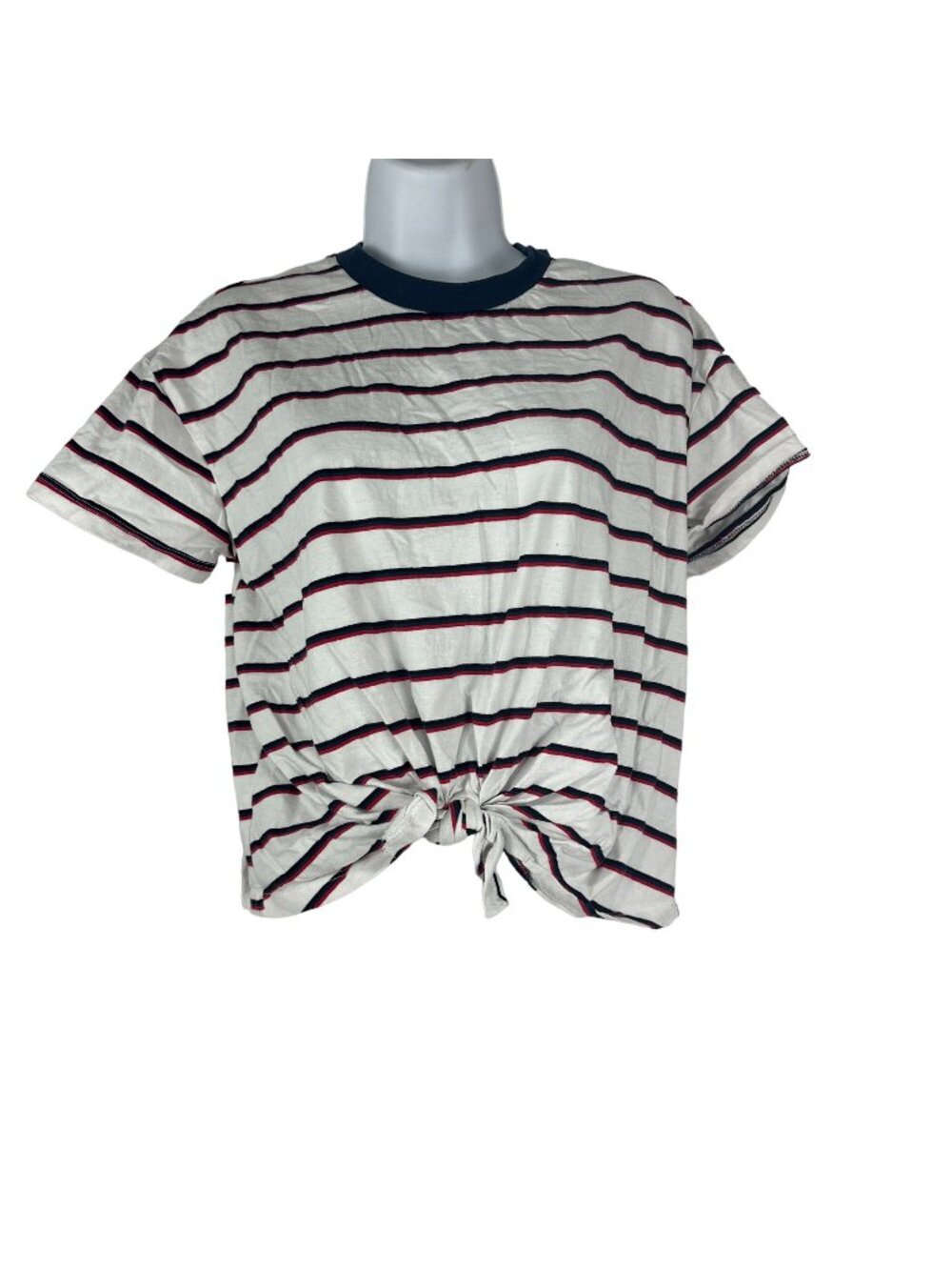 No Boundaries Womens Striped Tie-Front T-Shirt L 11-13 Red/White/Navy Casual